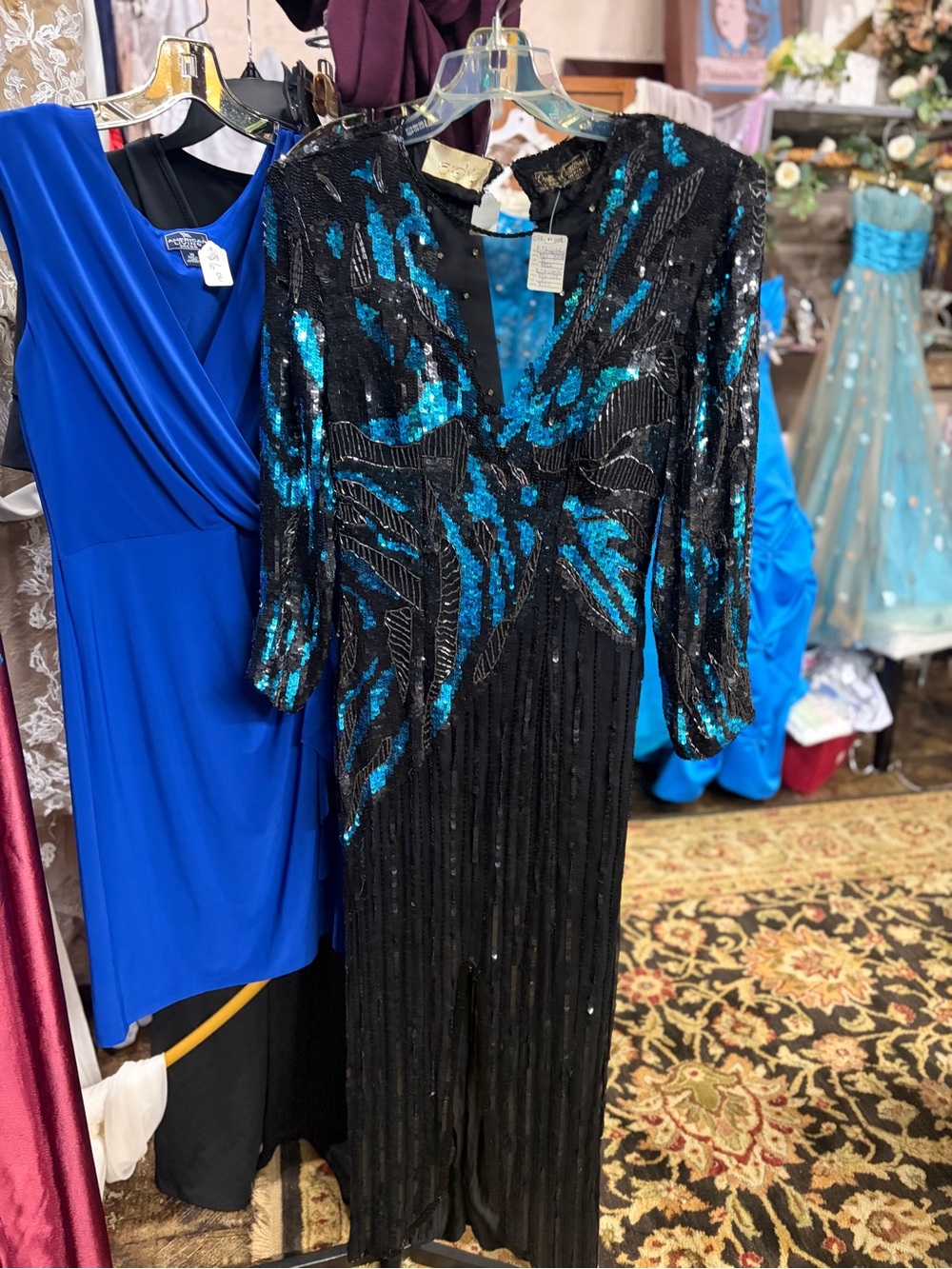 Vintage Cache 100% Silk Beaded Formal Gown 1980’s Pageant Wear EUC READ PLZ
